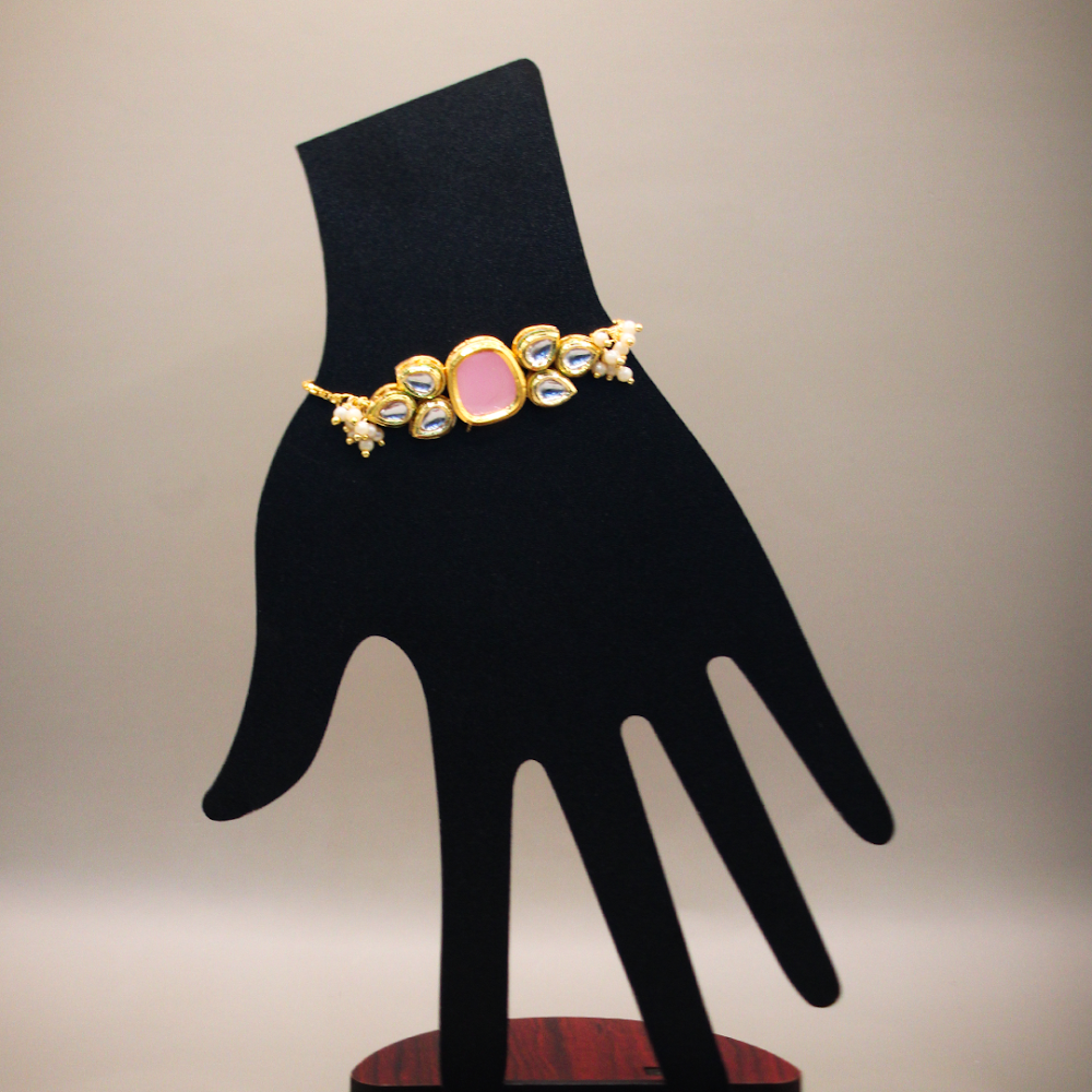 Pink Moti Cluster Kundan Bracelet