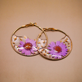 Lilac Bloom Resin Hoop Earrings