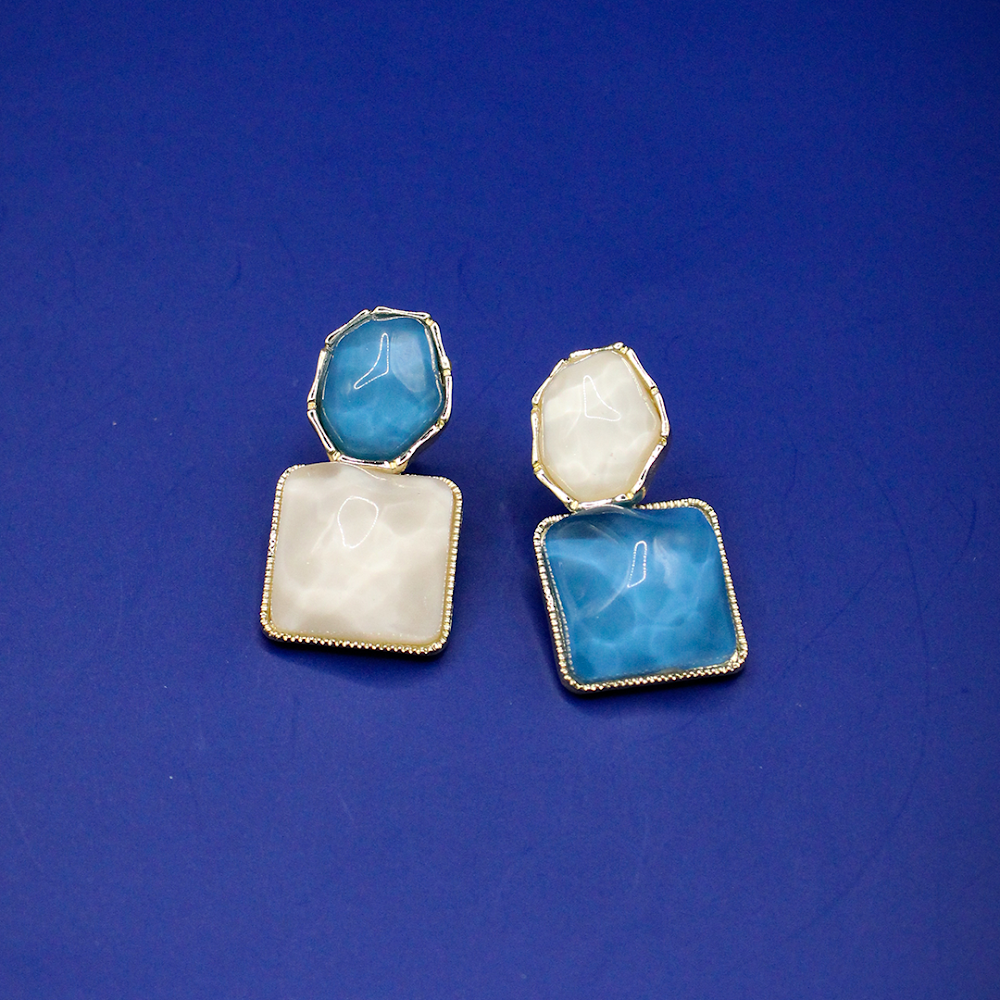 Sapphire Block Squared Glossy Drop Earrings