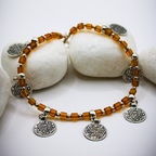Coin Charms Silver-Orange Beaded Anklets