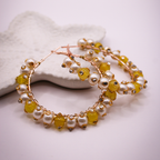 White-Yellow Pearl Hoop Earrings