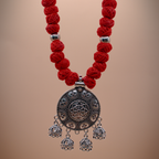 Agnivarna Silver-Oxdised Bells Thread Jewellery Set