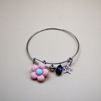 Pink Petal Delight Silver Charms Bracelet