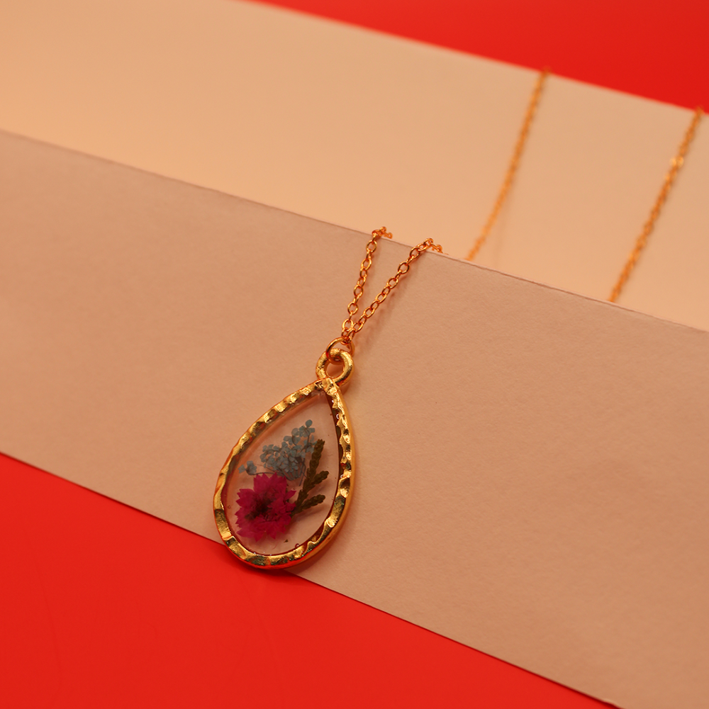 Resin Pink Petal Teardrop resin Pendant