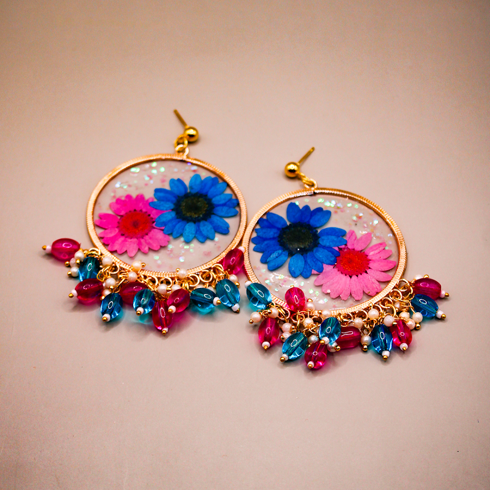 Dual Flora Resin Jhumka Earrings