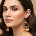 Triangular Dangle Earrings With Peach Beads