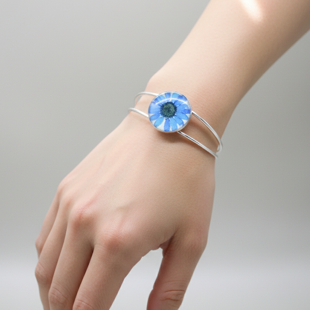 Resin Petal Silver Cuff Bracelets