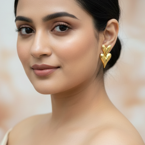 Golden Double Heart Stud Earrings