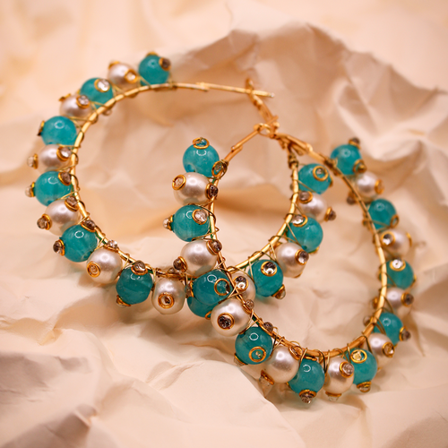 White-Blue Hoop Earrings