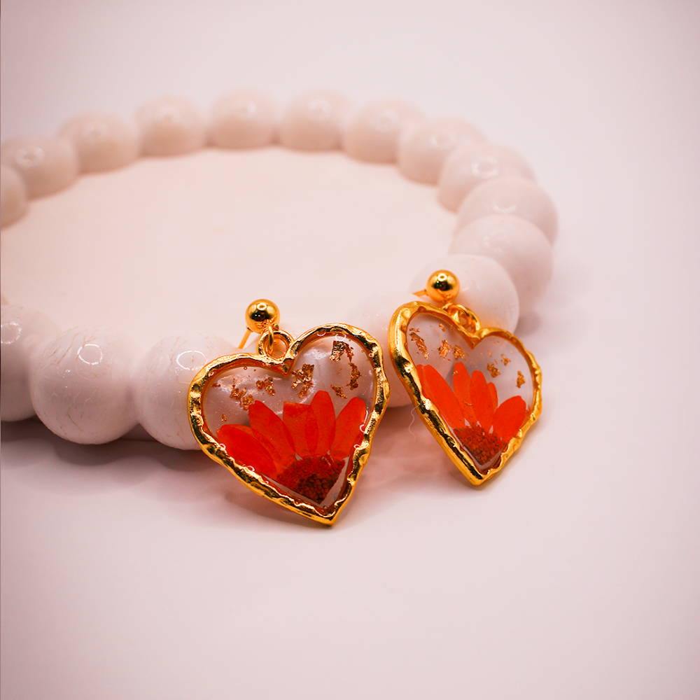 Forever Bloom Resin Heart Dangle Earrings