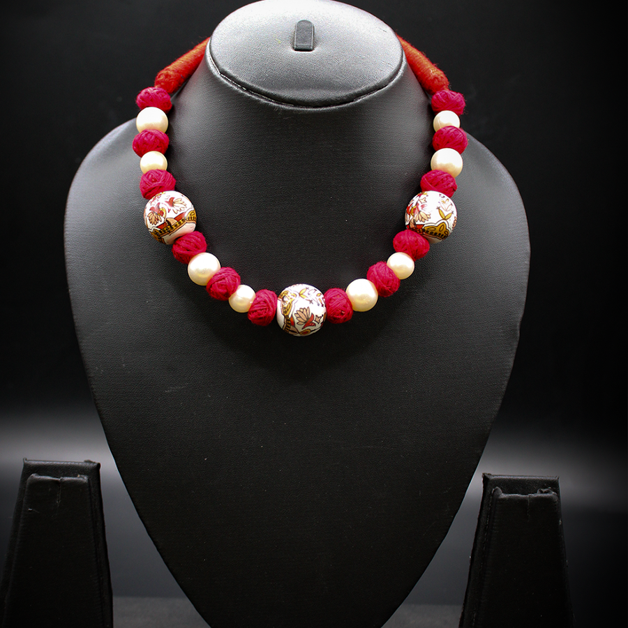 Mughal Flora Threadwork Pearl Necklace