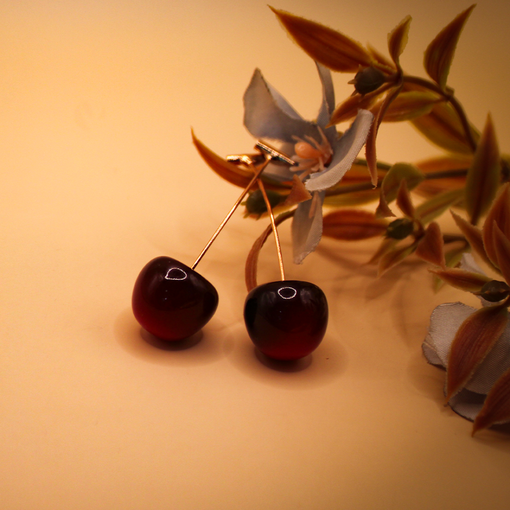 Wine Red Polished Cherry Drop Earrings