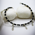 Leaf Charms Silver-Black Beaded Anklets
