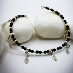 Leaf Charms Silver-Black Beaded Anklets