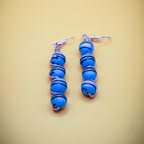 Wire Wrapped Blue Beaded Dangle Earrings