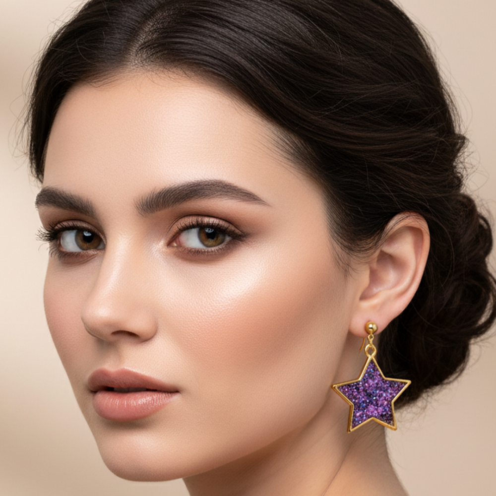 Twinkling Purple Star Dangle Earrings