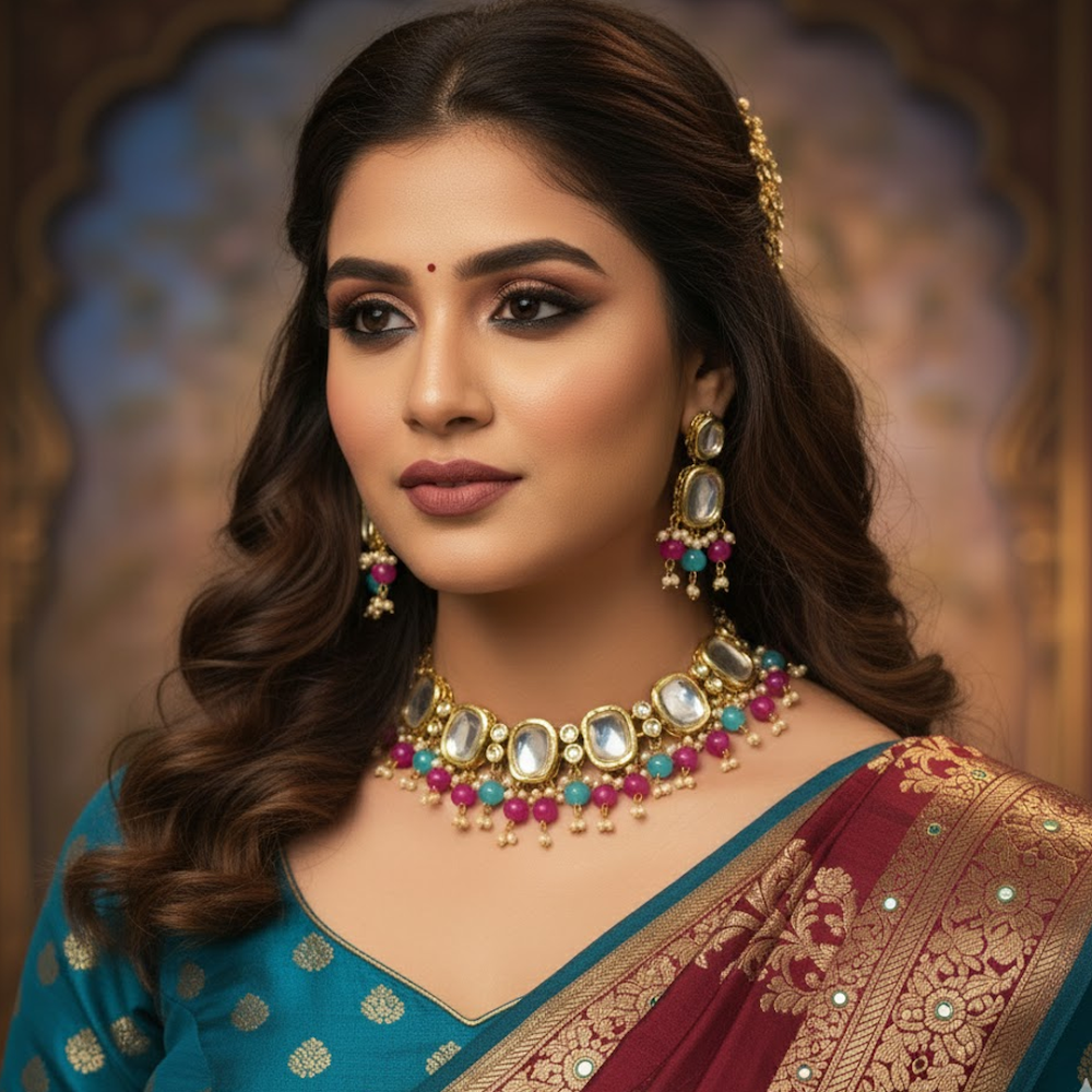 Rajwadi Rainbow Kundan Choker Set