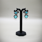 Teal Geometric Cluster Oxidized Dangle Earrings