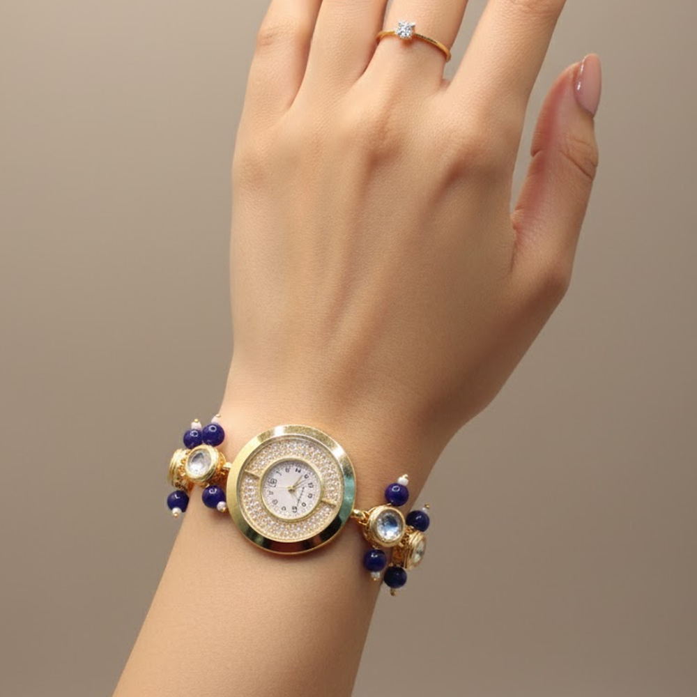 Midnight Blue Regal Kundan Bracelet Watch