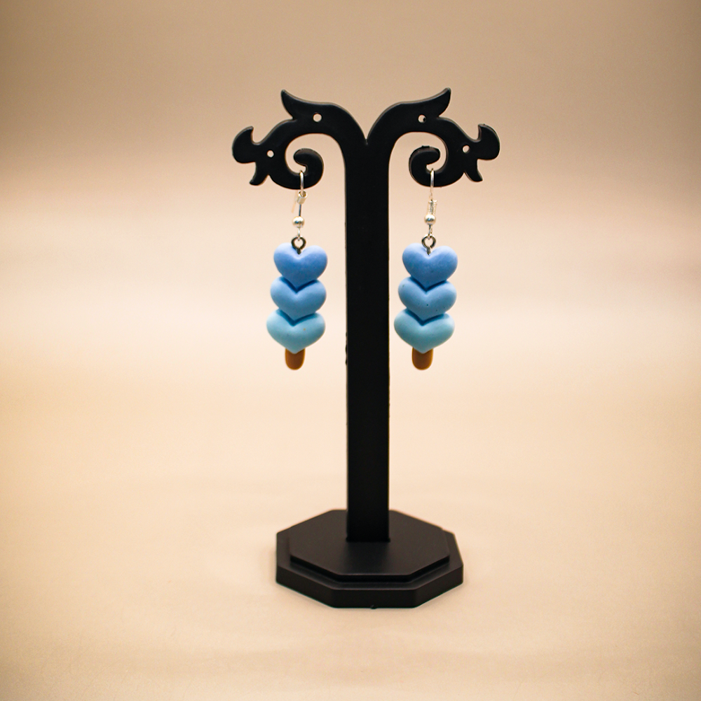 Stacked Blue Hearts Dangle Earrings