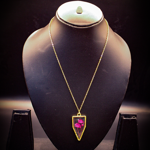 Resin Pink Flora Arrowhead Pendant