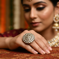 Oxidised Kundan Grand Disc Adjustable Cocktail Ring