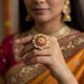 Traditional Crimson Petal Adjustable Kundan Cocktail Ring