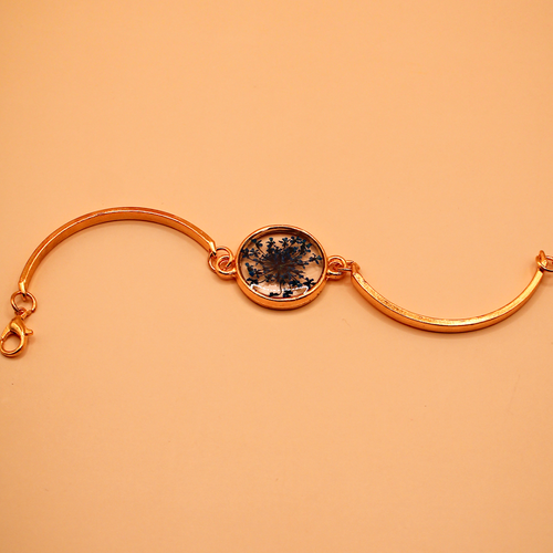 Gilded Round Azure Floral Resin Cuff Bracelet