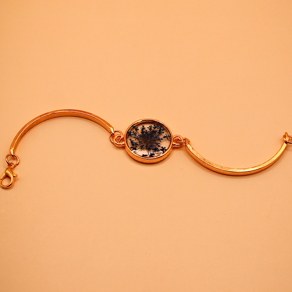 Gilded Round Azure Floral Resin Cuff Bracelet