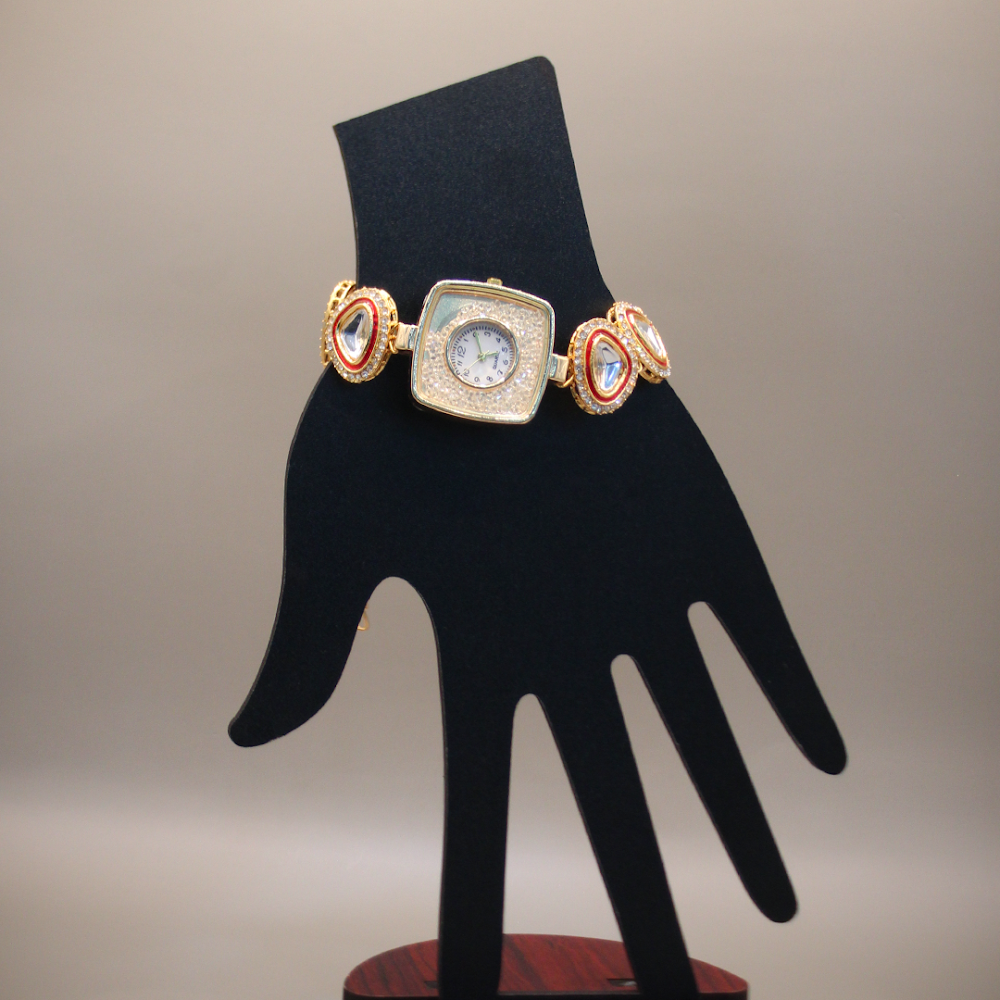 Ruby Accent Pear Drop Golden Bracelet Watch