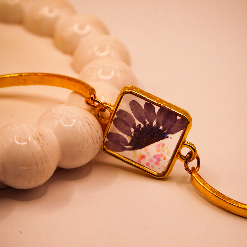 Lavender Bloom Arc Resin Cuff Bracelet