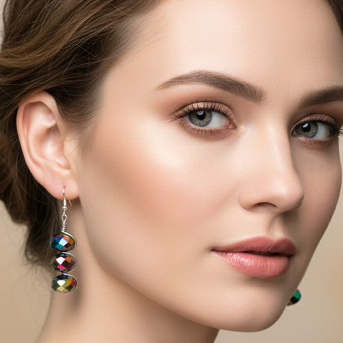Wire Wrapped Multicolor Crystal Dangle Earrings