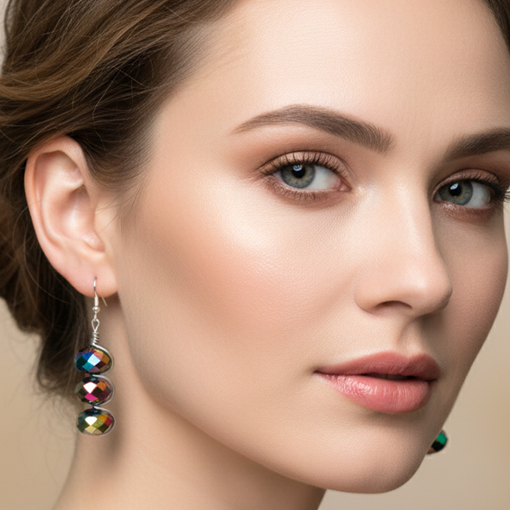 Wire Wrapped Multicolor Crystal Dangle Earrings