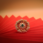 Heavy Red Kundan Pearl Bordered Adjustable Ring