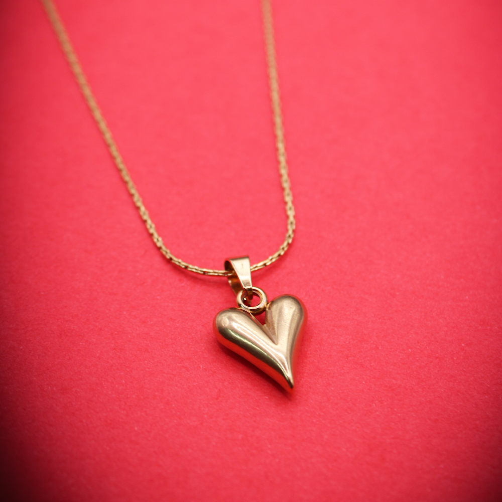 Mirror Finish Puffed Golden Heart Pendant anti-tarnish