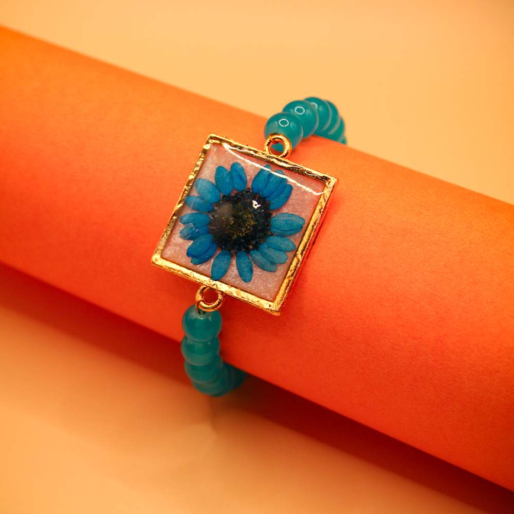 Aqua Resin Floral Beaded Bracelet