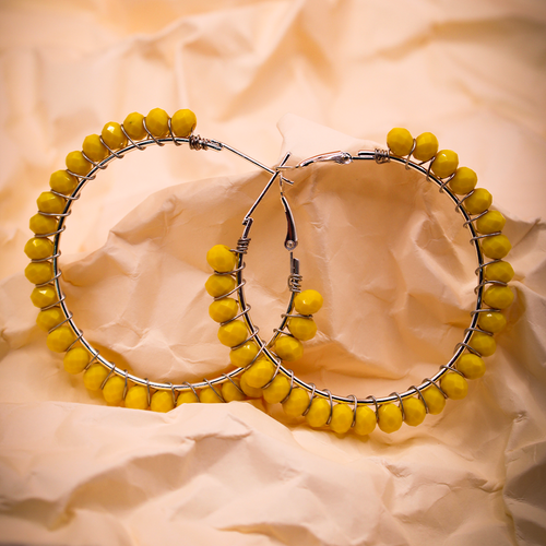 Yellow Beaded Hoop Earrings