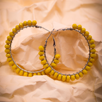 Yellow Beaded Hoop Earrings
