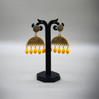 Canary Semi-Circle Filigree Oxidized Jhumka Earrings