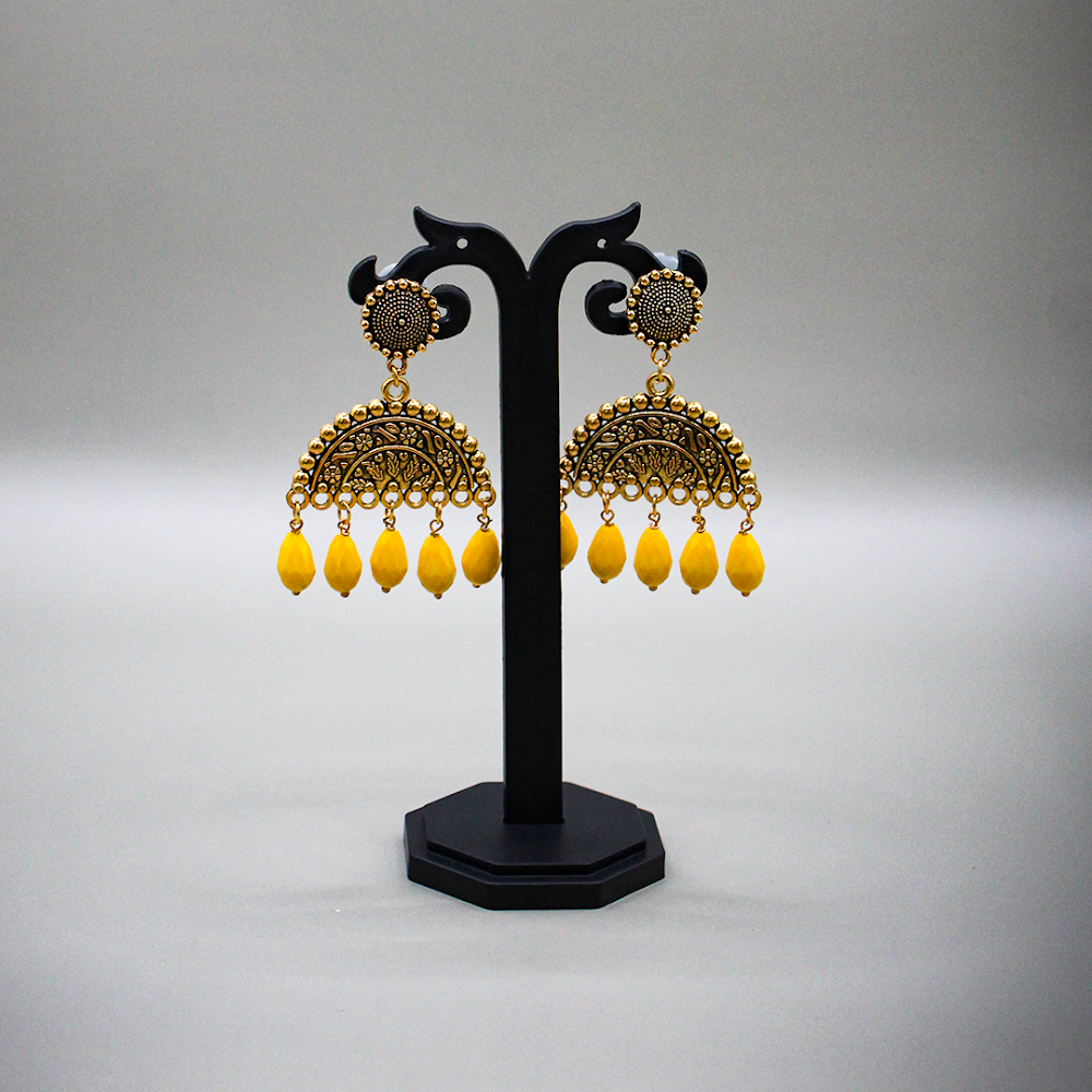 Canary Semi-Circle Filigree Oxidized Jhumka Earrings