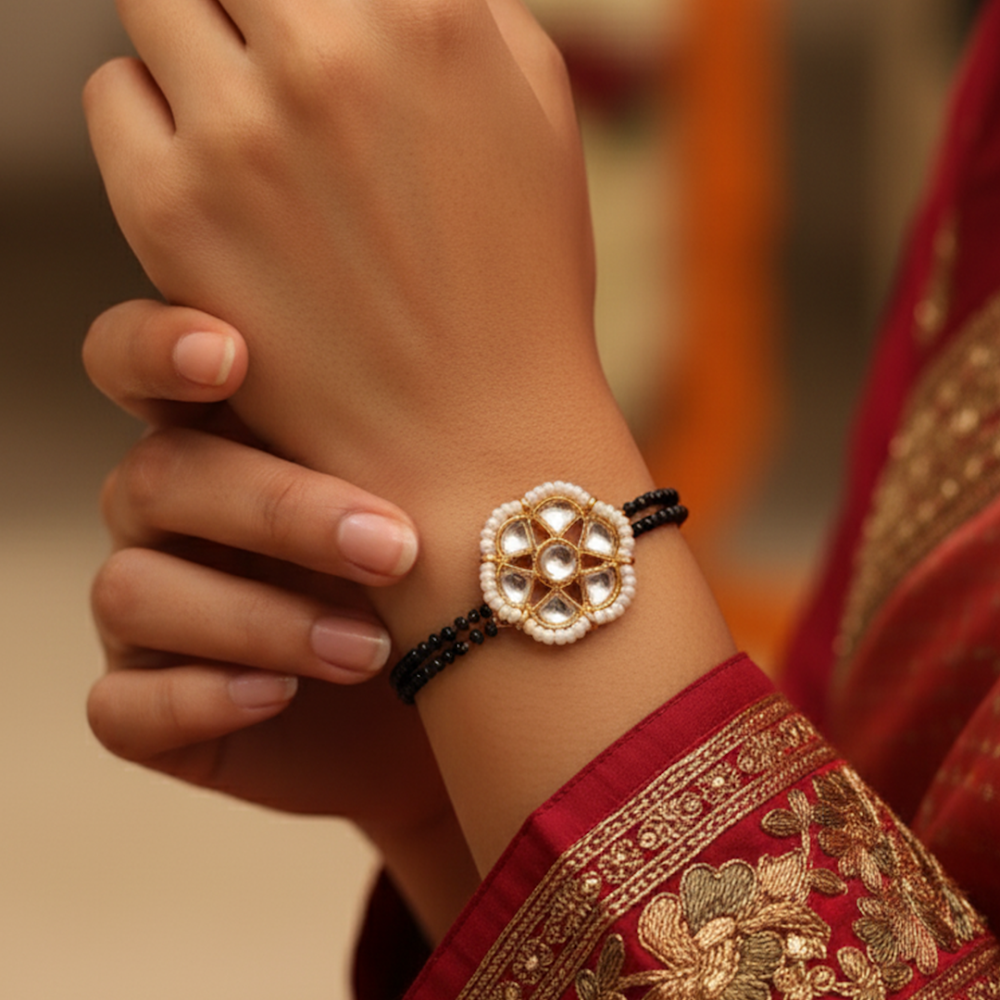 Golden-Black Floral Mangalsutra Bracelet