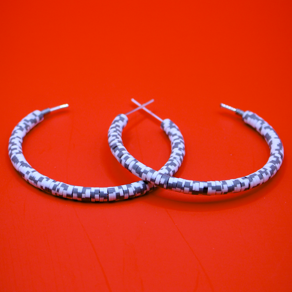 White-Black Mosaic Hoop Earrings