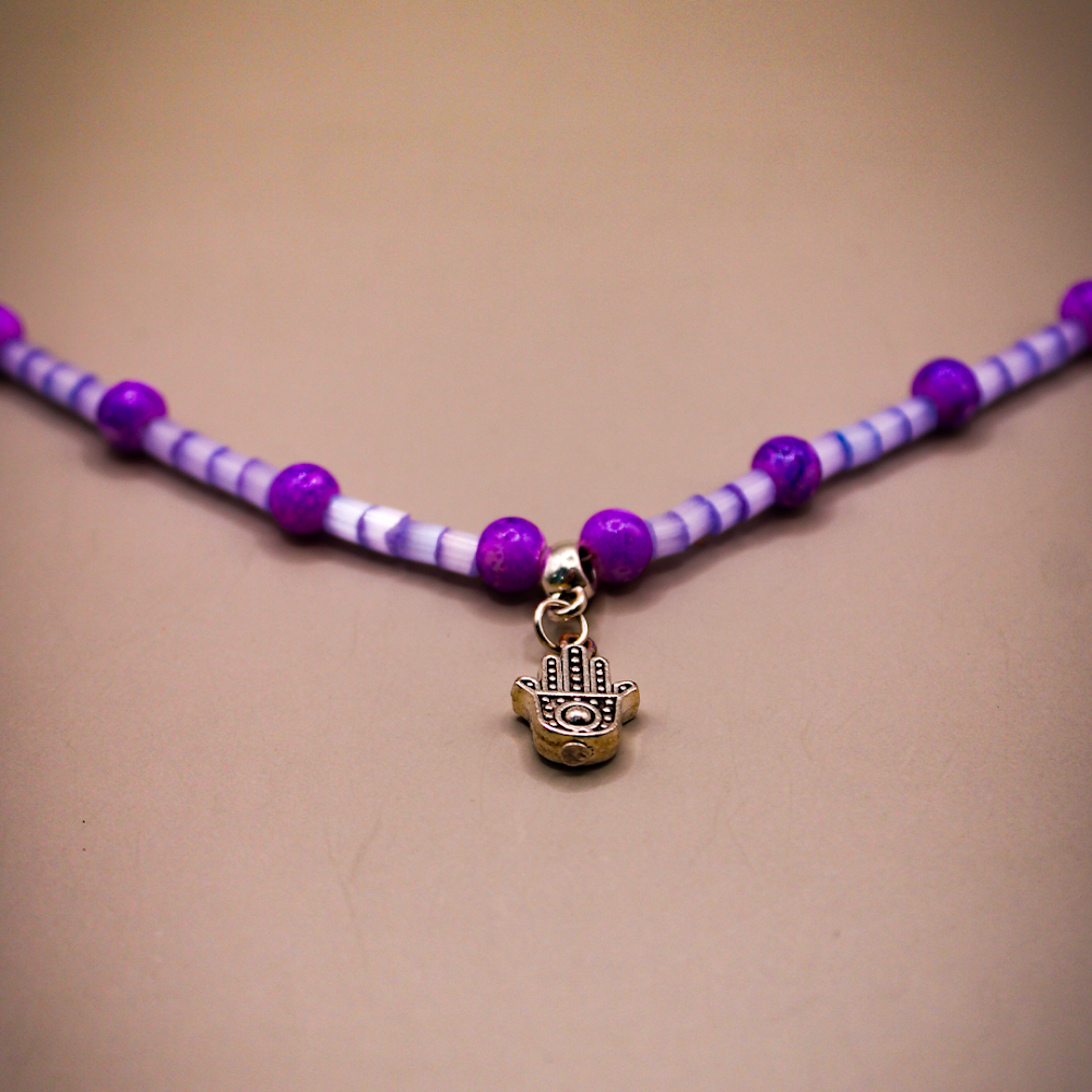 Hand Charm Silver-Purple Beaded Anklets
