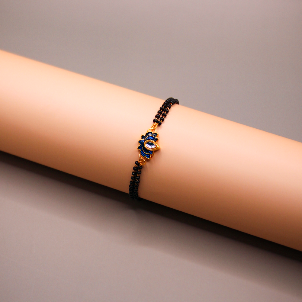 Golden-Black Blue Lotus Mangalsutra Bracelet
