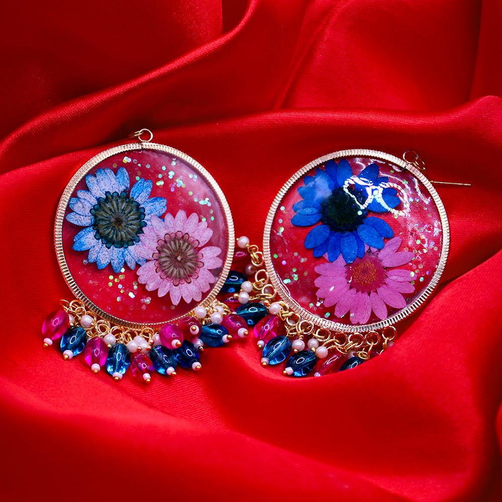 Dual Flora Resin Jhumka Earrings