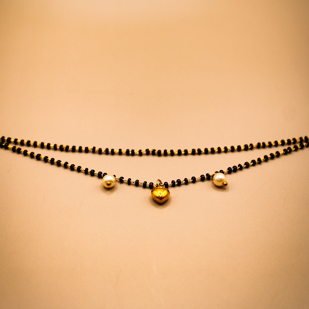 Golden-Black Heart Charm Mangalsutra Bracelet