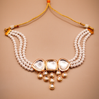 Rajwadi Kundan Pearl Choker Jewellery Set