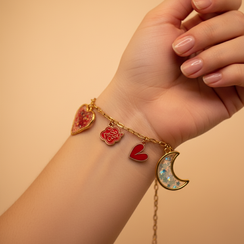 So Cool' Golden Resin Charms Bracelet