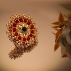 Heavy Red Kundan Pearl Bordered Adjustable Ring