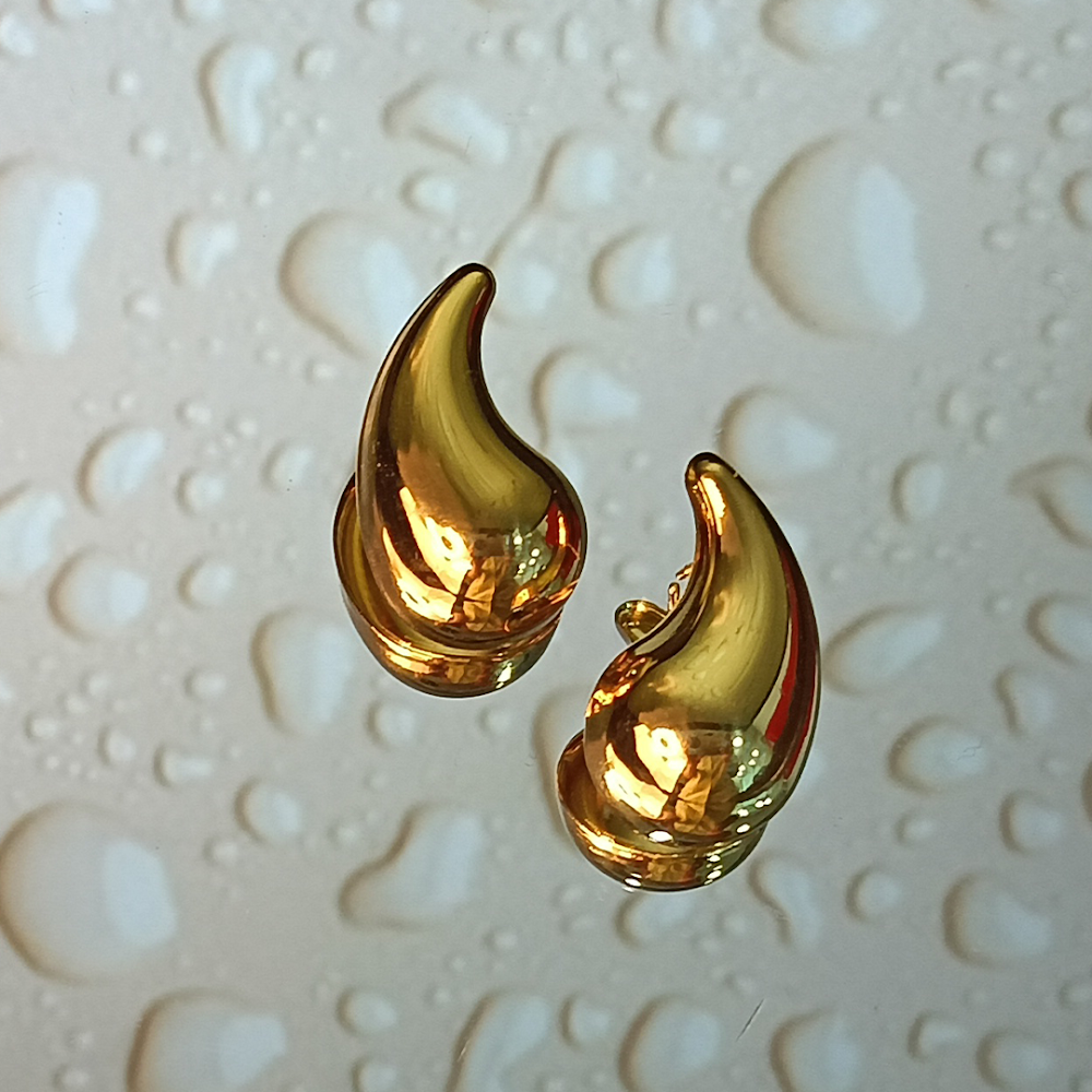 Lustrous Golden Drop Stud Earrings